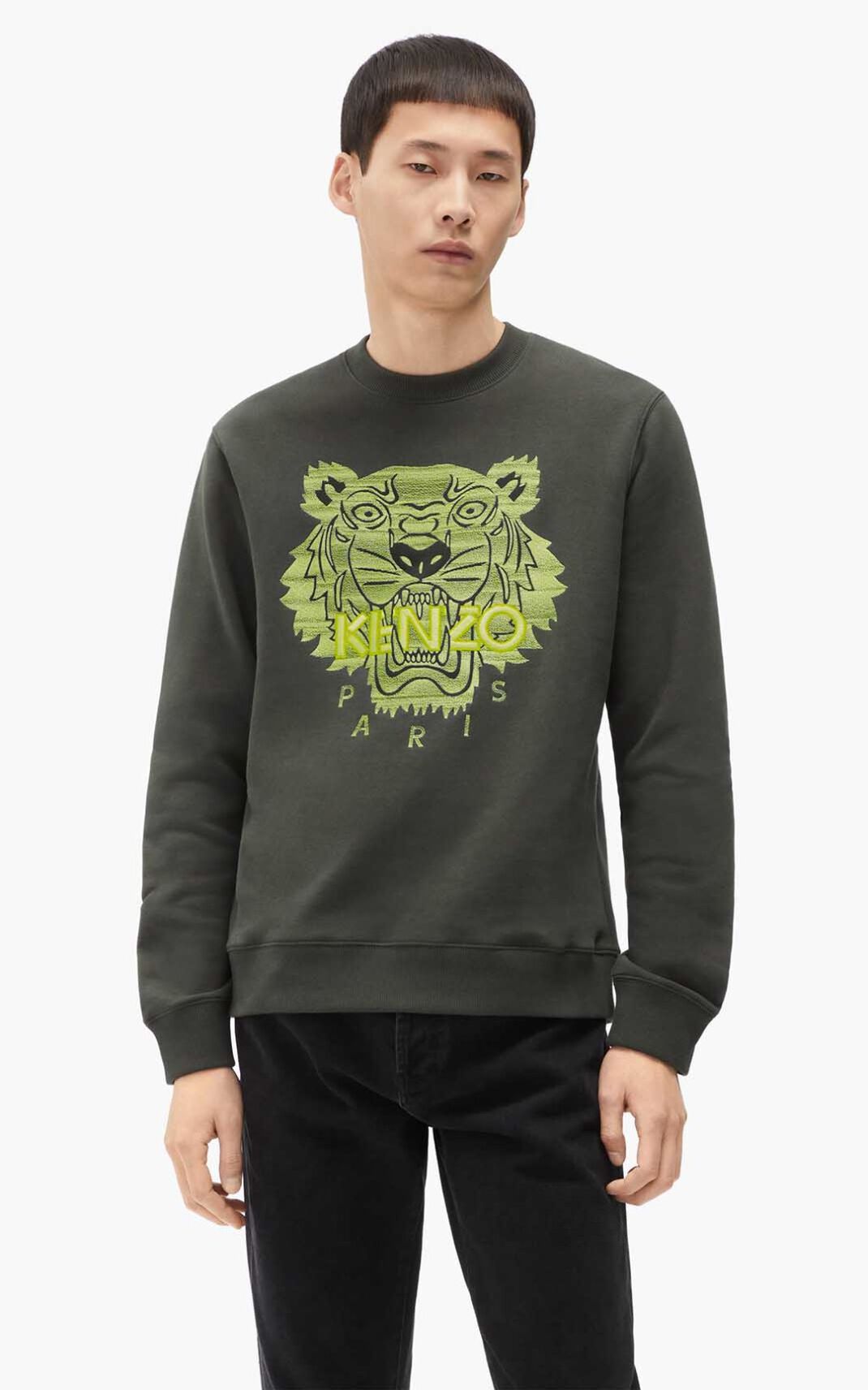 Sweat Kenzo Homme Tiger Kaki Foncé ZLYHV-3097